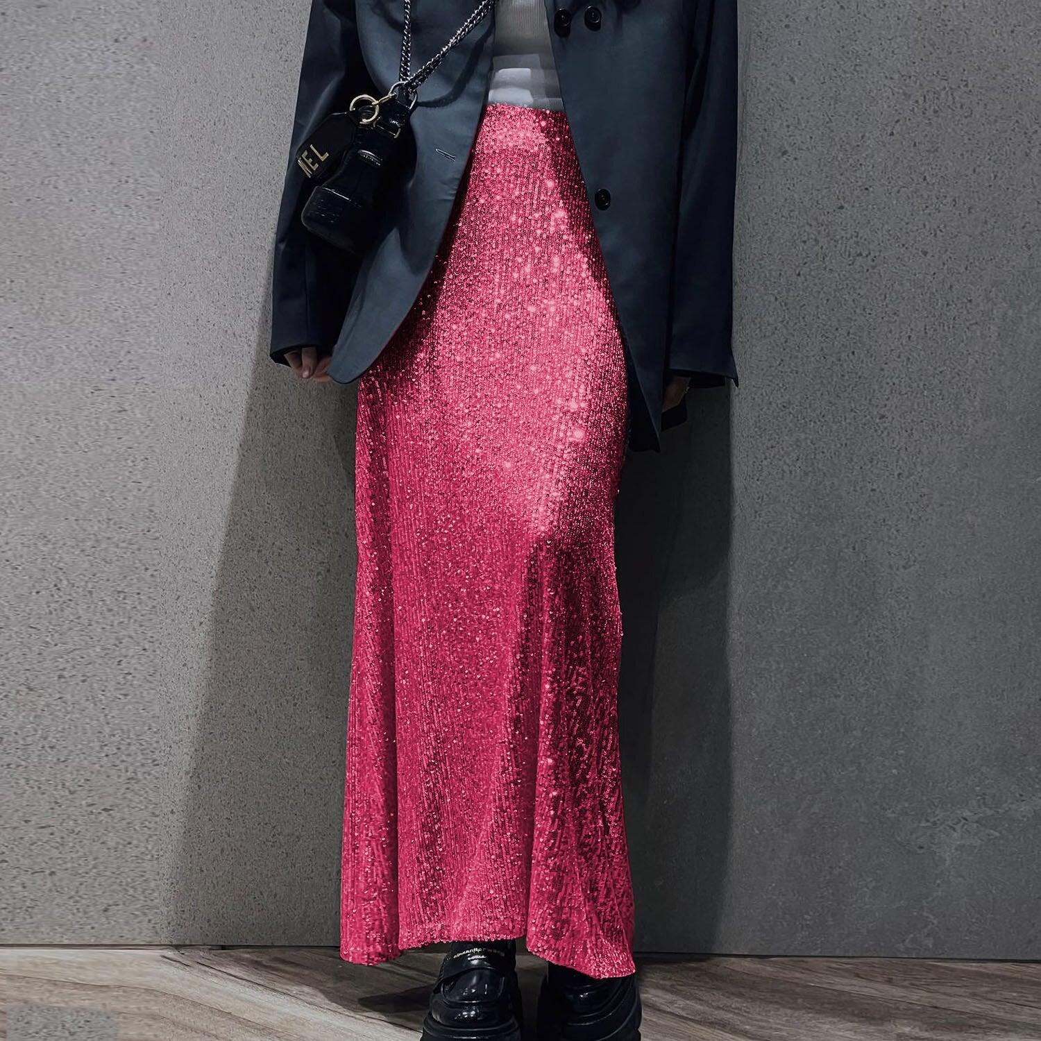 Women Sequin Pant Suit 90Y-38 red skirt