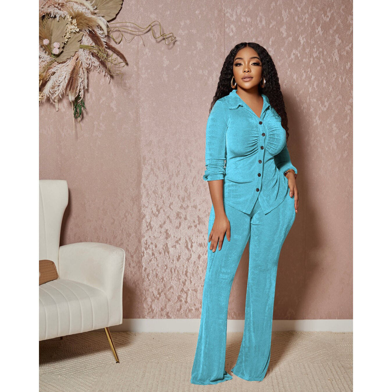 Velvet Pant Suit 90Y-66 blue