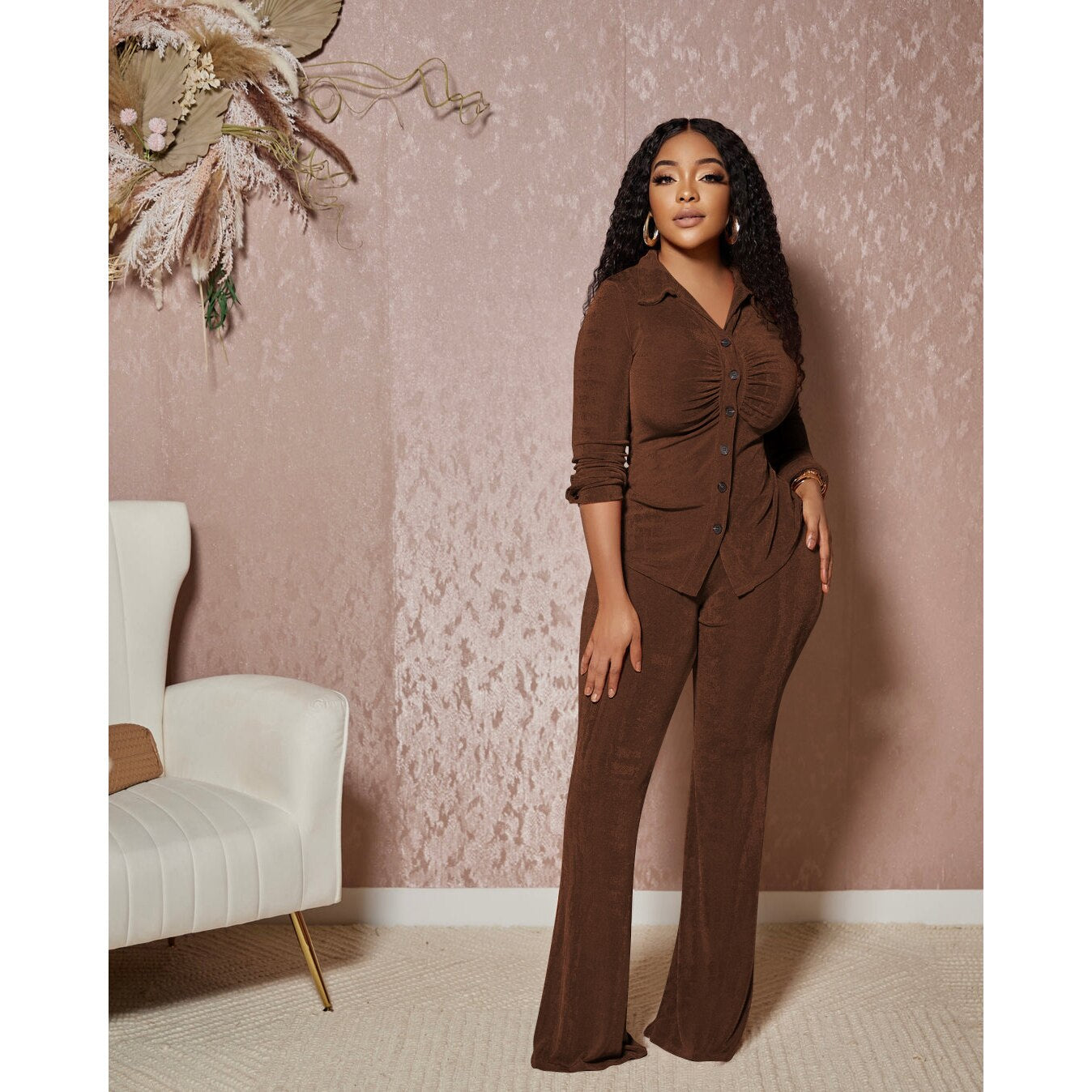 Velvet Pant Suit 90Y-66 brown