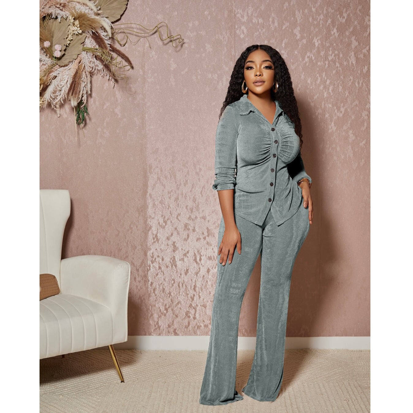 Velvet Pant Suit 90Y-66 grey