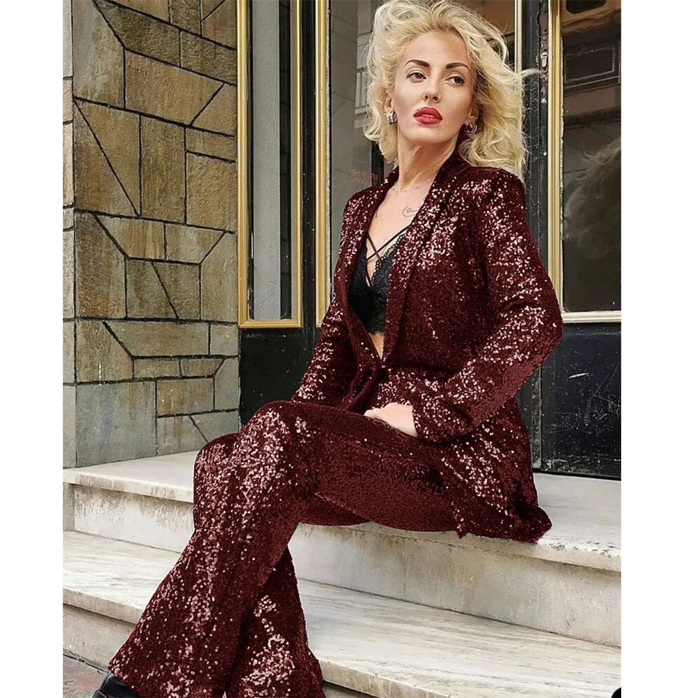 Sequin Pant Suit 90Y-67 burgundy