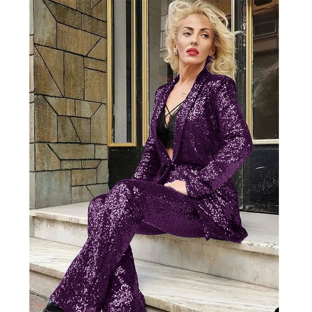 Sequin Pant Suit 90Y-67 puprle