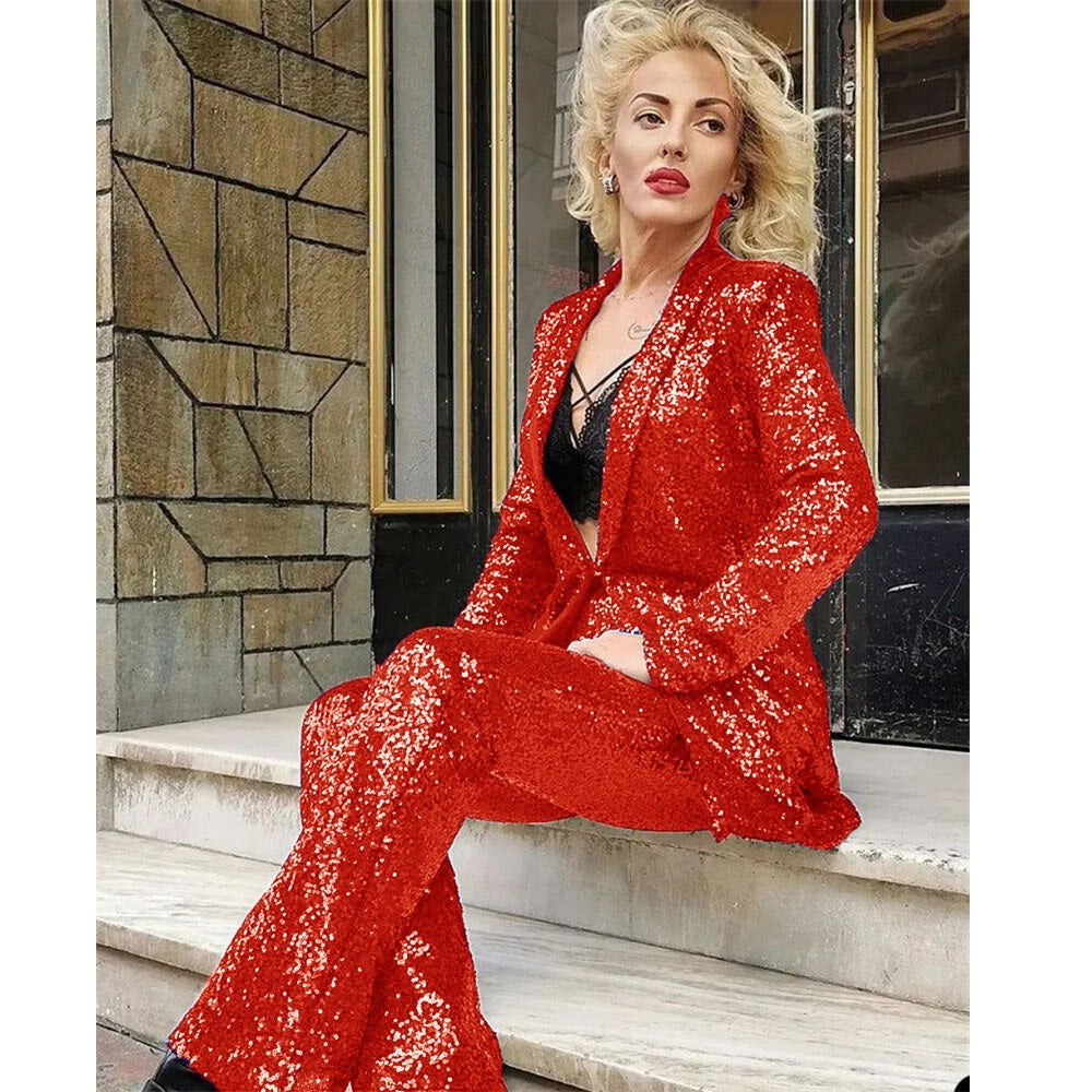 Sequin Pant Suit 90Y-67 red