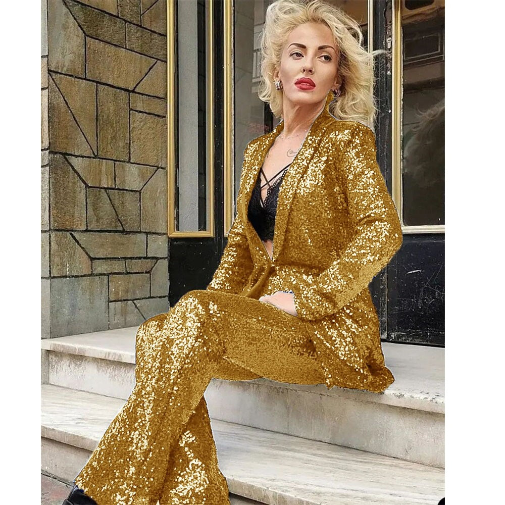 Sequin Pant Suit 90Y-67 yellow