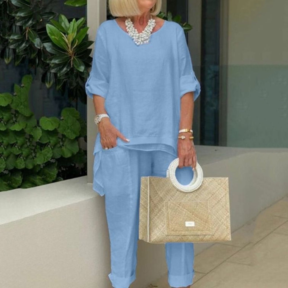 Plus Size Pant Suit 90Y-74 sky blue