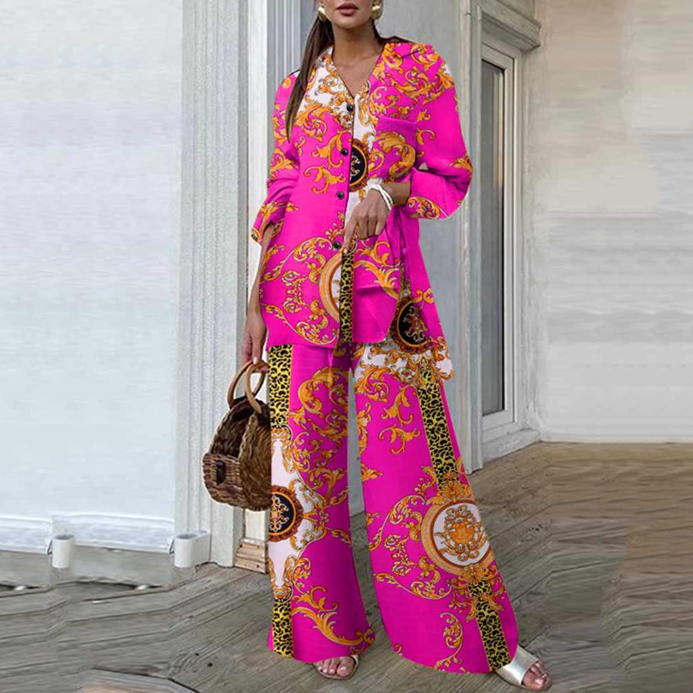 Print Wide Leg Pant Suit 90Y-79 rose