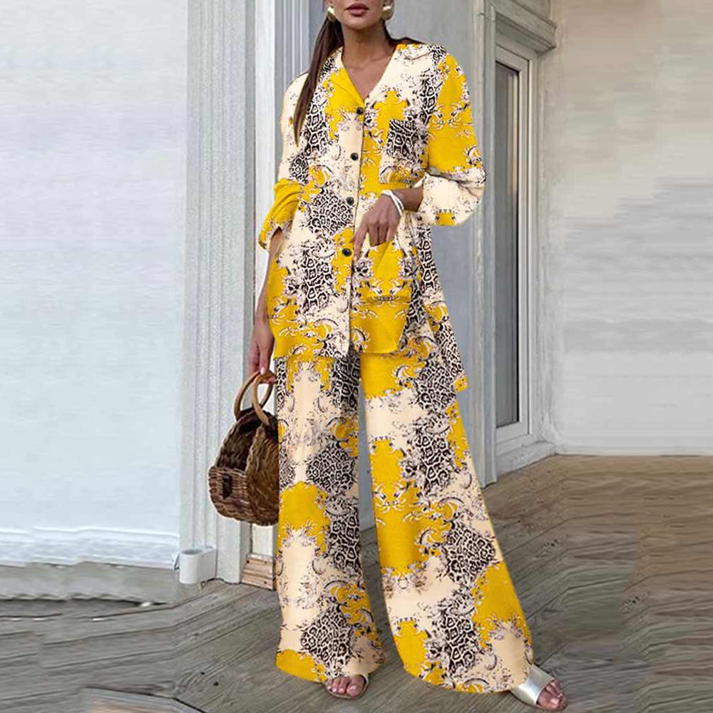 Print Wide Leg Pant Suit 90Y-79 yellow