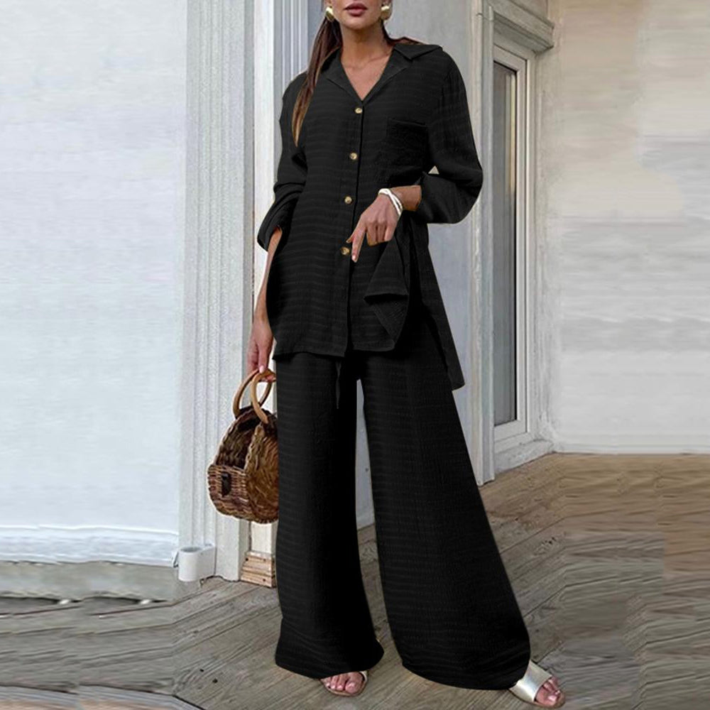 Solid Wide Leg Pant Suit 90Y-81 black