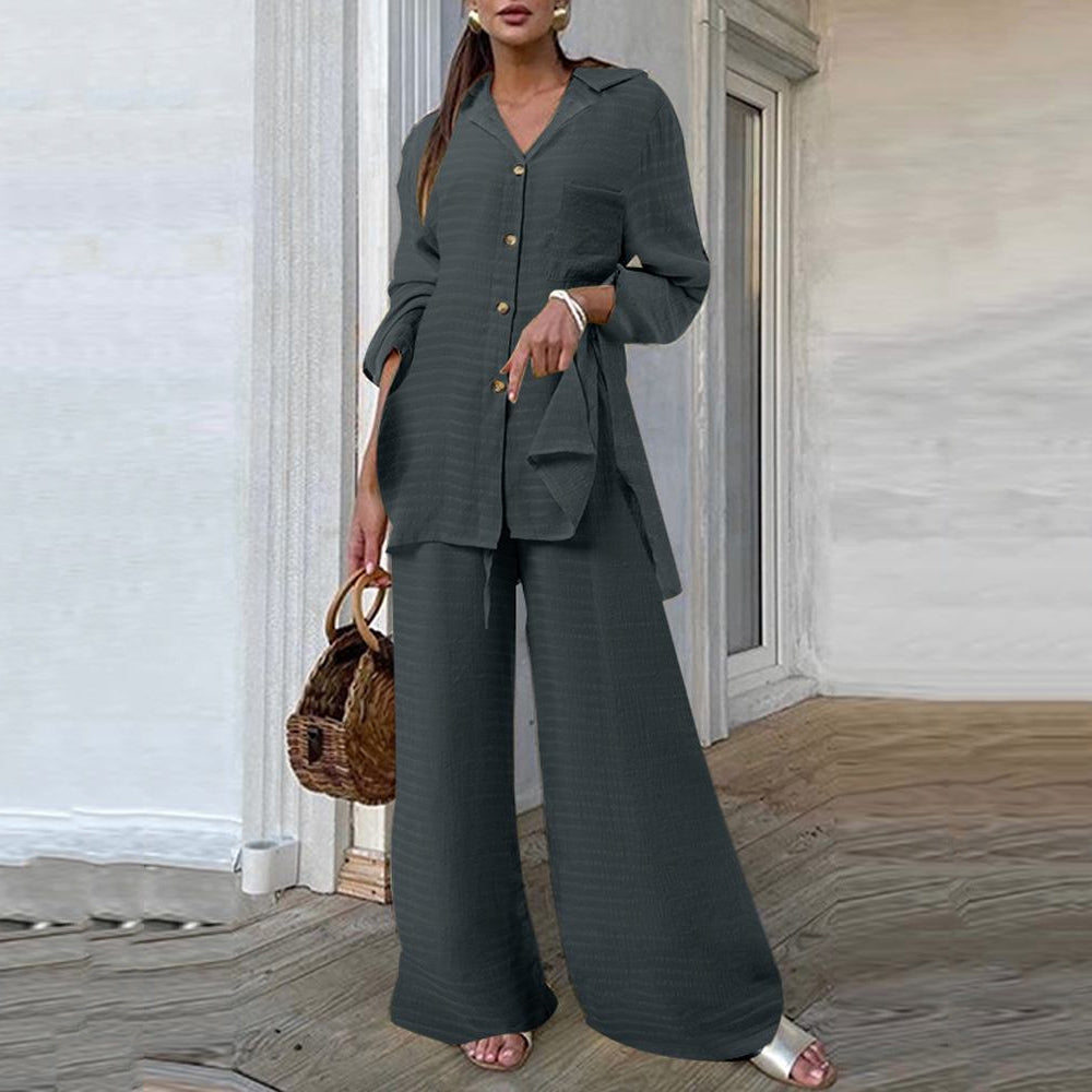 Solid Wide Leg Pant Suit 90Y-81 dark grey