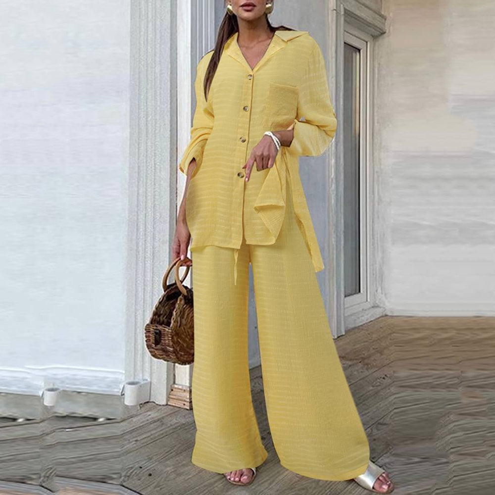 Solid Wide Leg Pant Suit 90Y-81 yellow