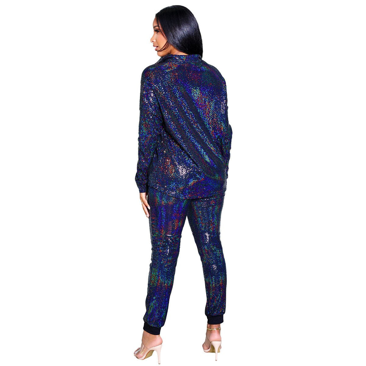 Sequin Pant Suit 90Y-83 blue