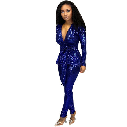 Sequin Pant Suit 90Y-85 blue