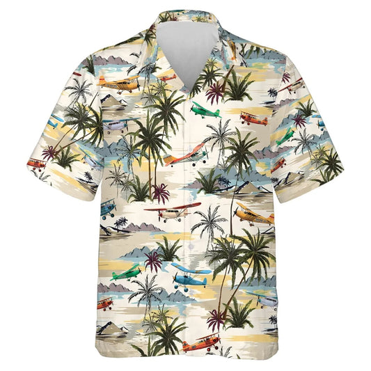 Airplane Aircraft Palm Tree Hawaiian Shirt