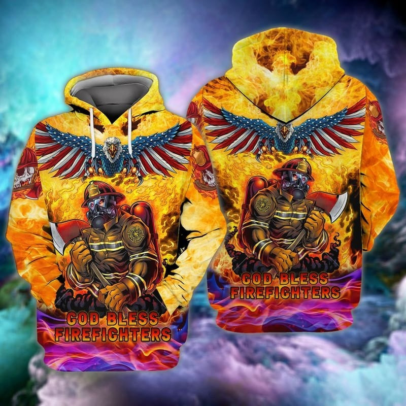 America Eagle God Bless Firefighter Hoodie