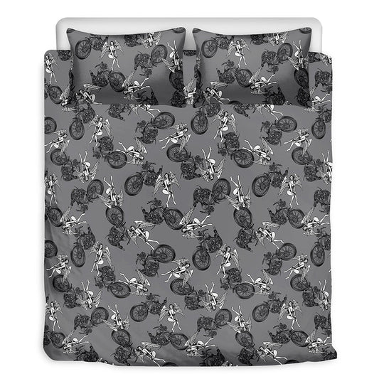 Angel and Motorcycle Pattern Bedding Set