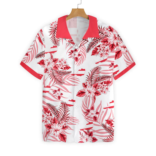 Austria Flag Map Hibicus Hawaiian Shirt