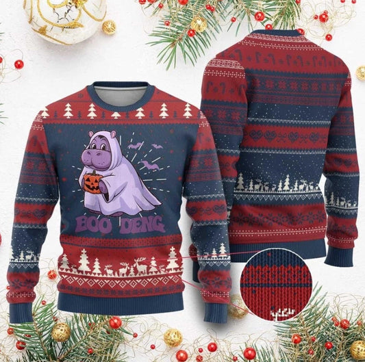 Baby Hippo Moo Deng Ugly Christmas Sweater