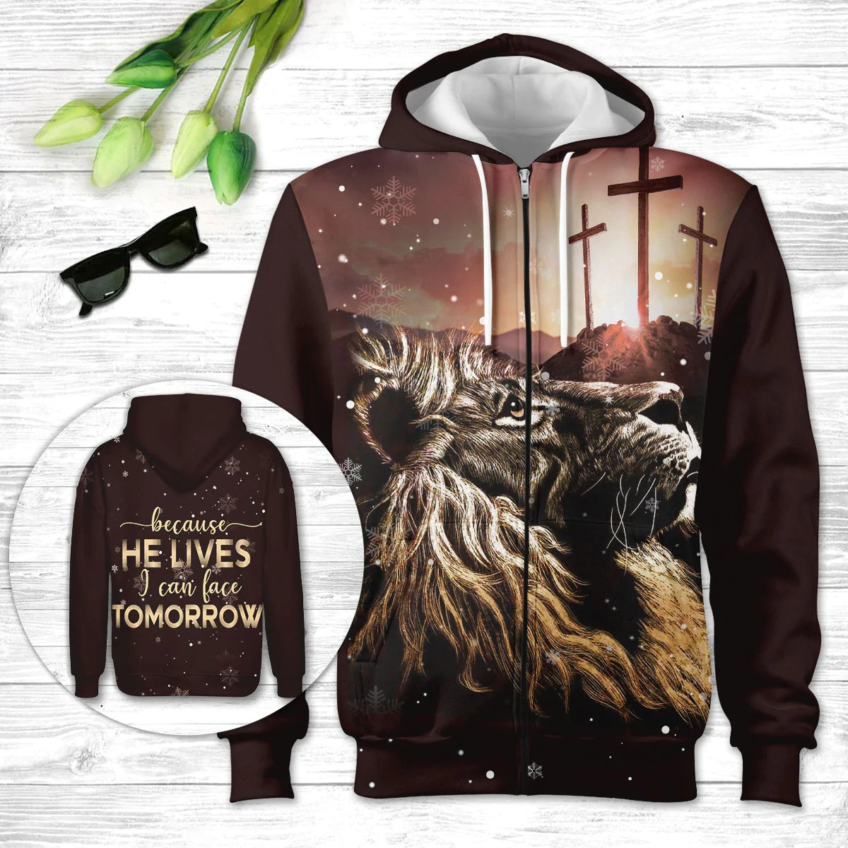 Because He Lives I Can Face Tomorrow Christian God Jesus Hoodie