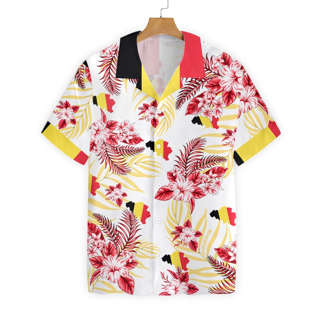 Belgium Flag Map Hibicus Hawaiian Shirt