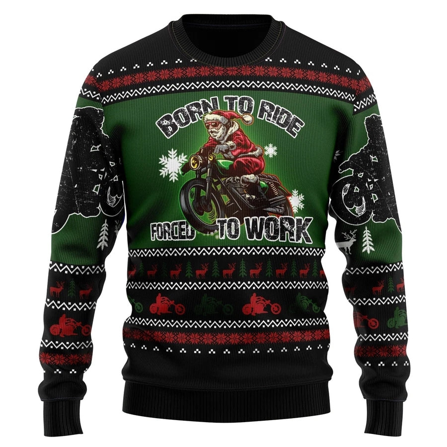 Biker Santa Born To Ride Ugly Christmas Sweater