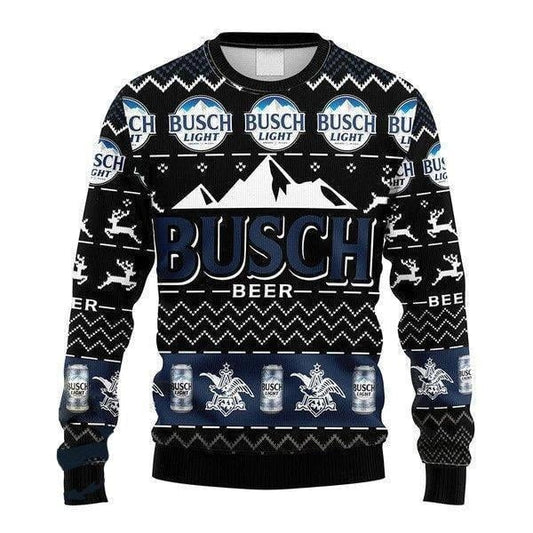 Black Busch Beer Christmas Ugly Sweater