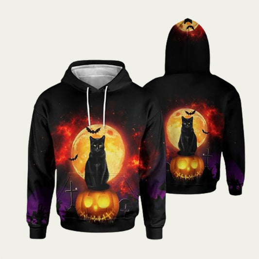 Black Cat Halloween Pumpkin Hoodie