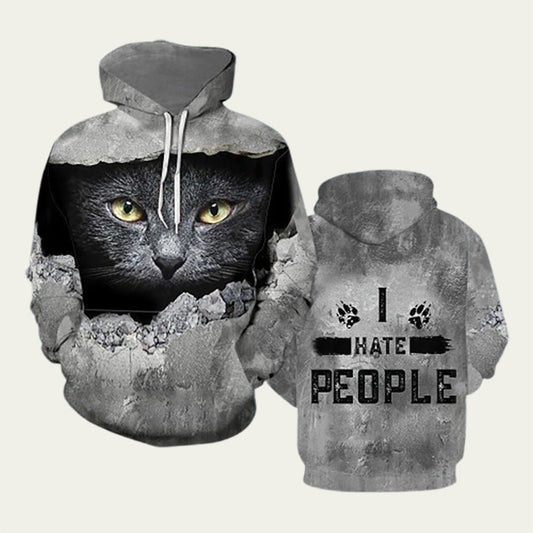 Black Cat I Hate People Hoodie