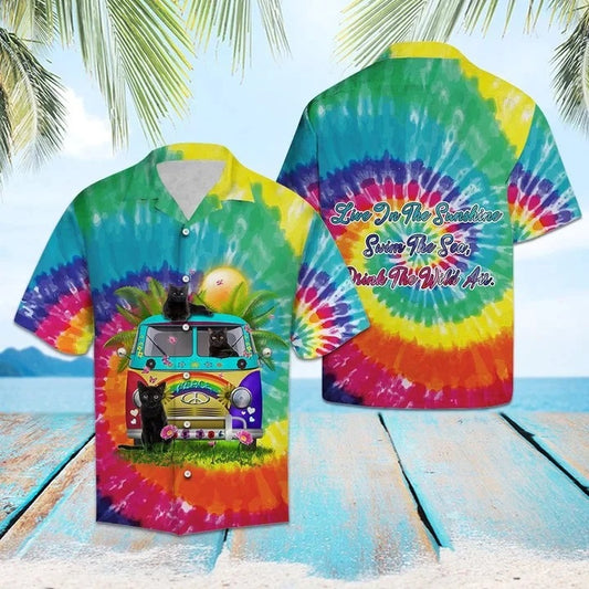 Black Cat Live In The Sunshine Hippie Van Hawaiian Shirt