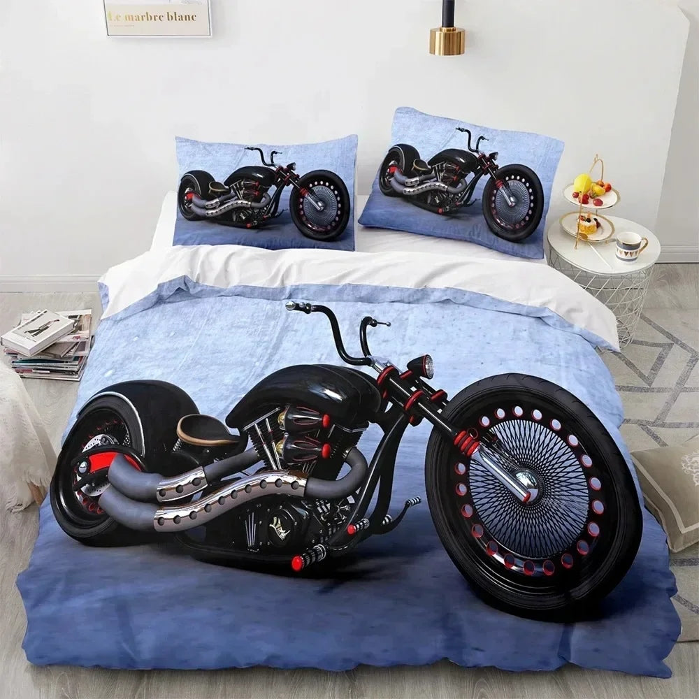 Black Chopper Motorcycle Bedding Set