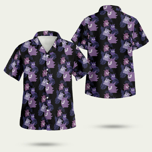 Black Gengar Ghost Pokemon Hawaiian Shirt