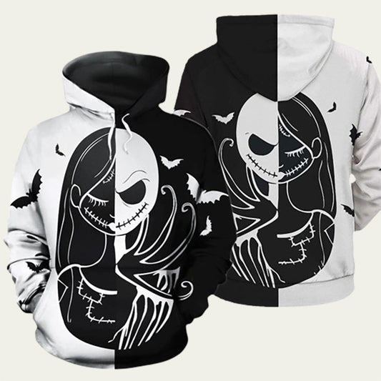 Black Jack Skellington and Sally White Hoodie