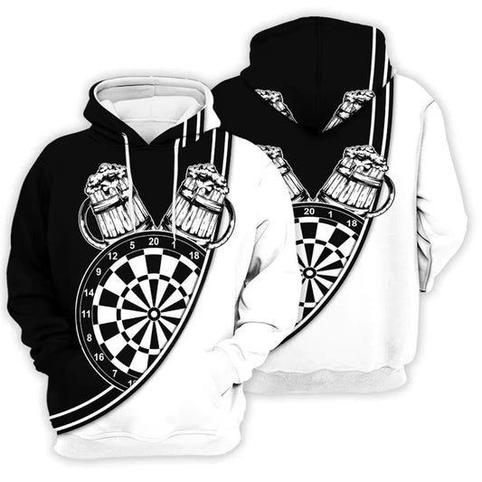 Black White Beer & Dart Board Hoodie