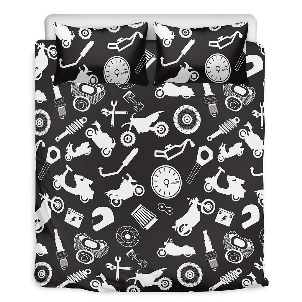Black White Motorcycle Equipment Bedding Set