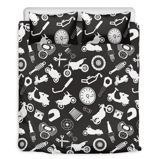 Black White Motorcycle Equipment Bedding Set