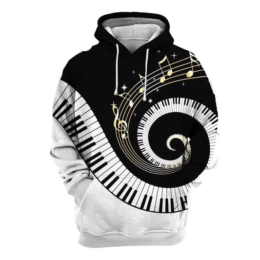 Black White Music Staff Stave Hoodie
