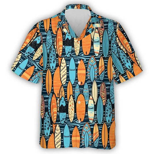 Blue And Orange Surfboard Beach Hawaiian Shirt