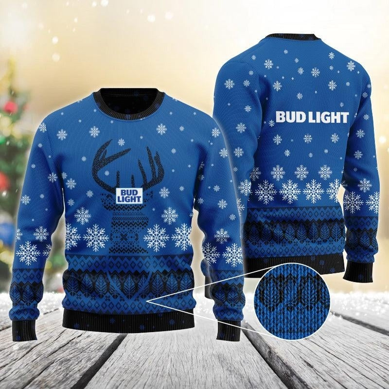 Blue Bud Light Reindeer Beer Christmas Sweater