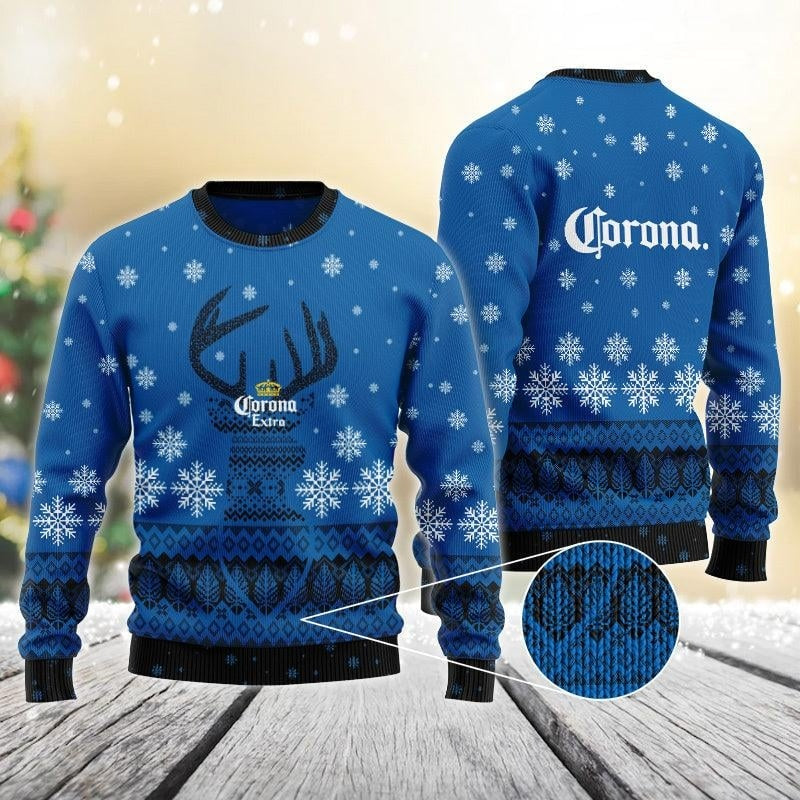 Blue Corona Extra Reindeer Beer Ugly Christmas Sweater