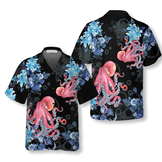 Blue Floral and Octopus Hawaiian Shirt