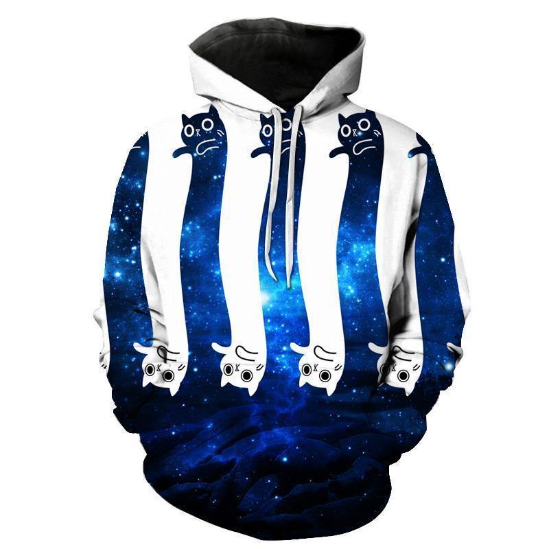 Blue Space Long Cat Hoodie