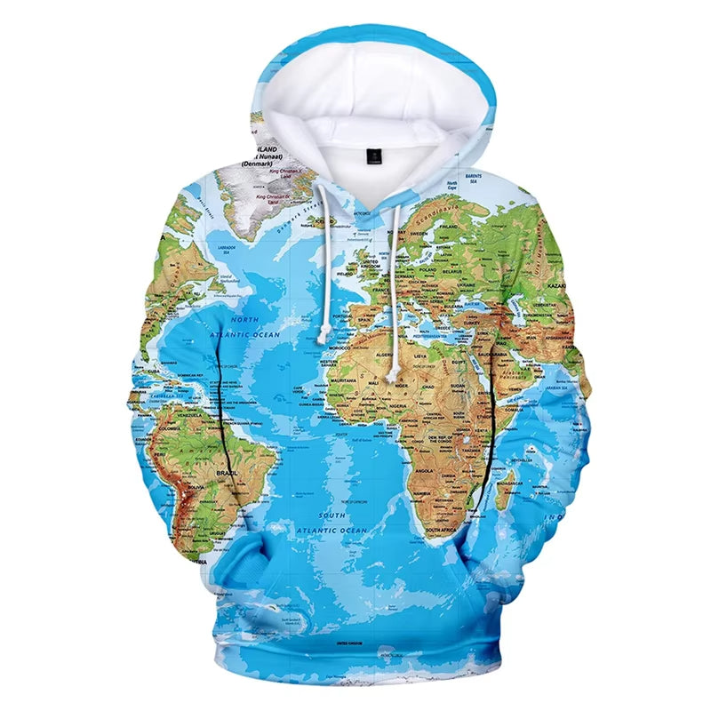 Blue World Map Hoodie