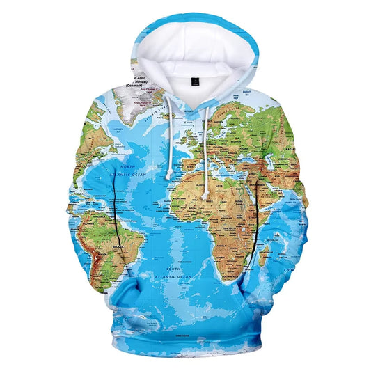 Blue World Map Hoodie