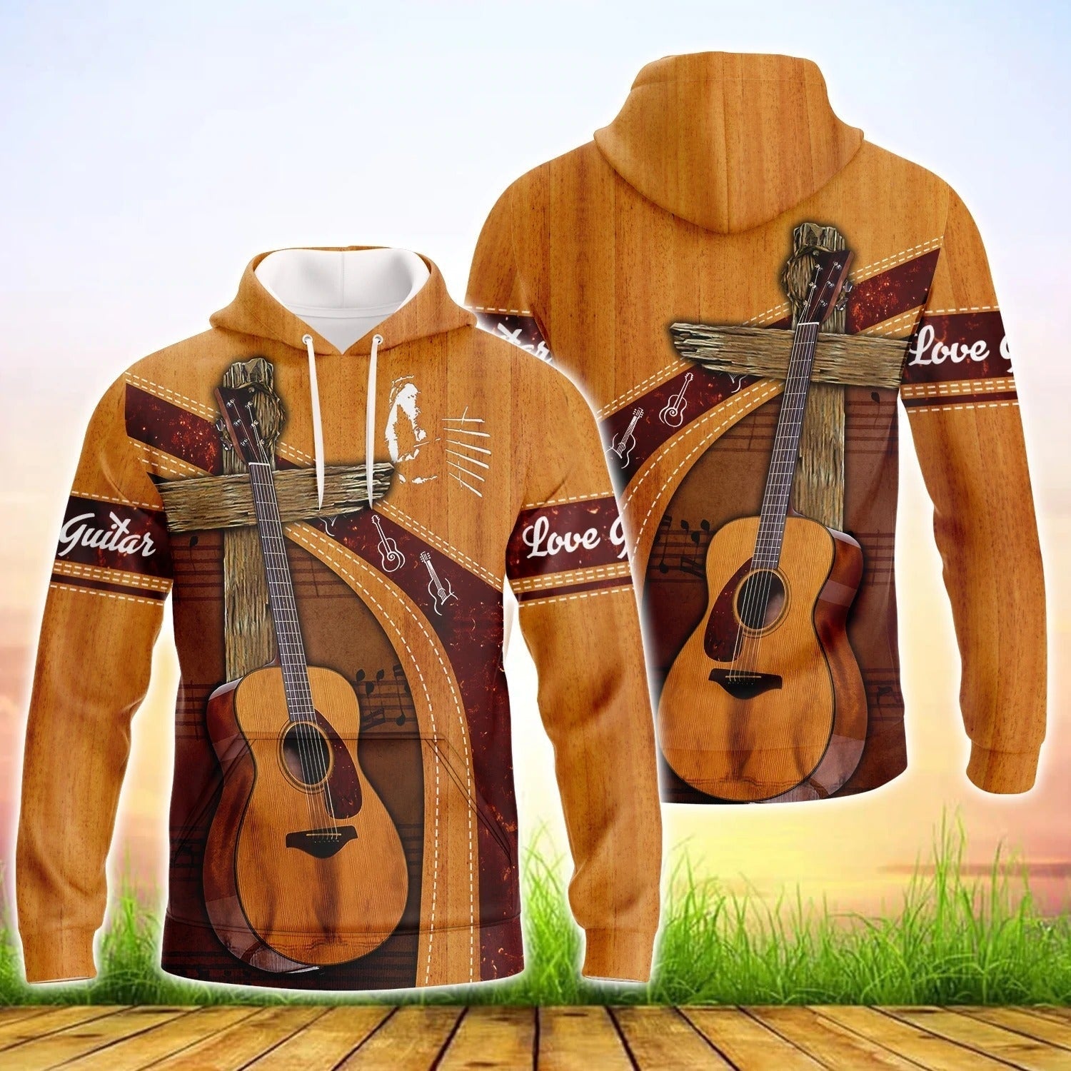 Brown Classic Guitar 3D Hoodie