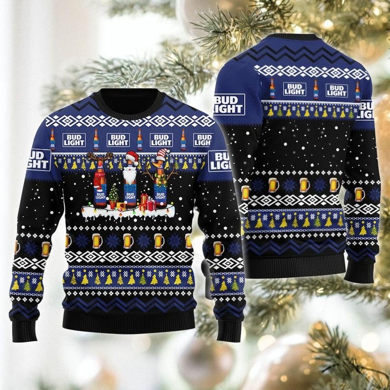 Bud Light Santa Reindeer Snowflake Christmas Ugly Sweater