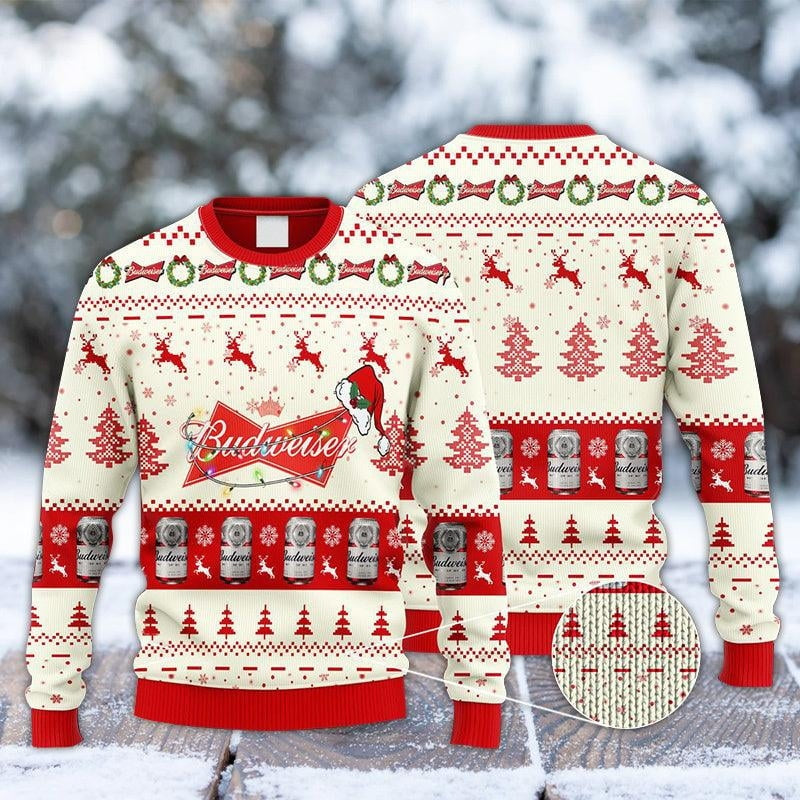 Budweiser Beer Santa Hat Christmas Ugly Sweater