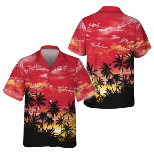 Budweiser Sunset Coconut Tree Pattern Hawaiian Shirt