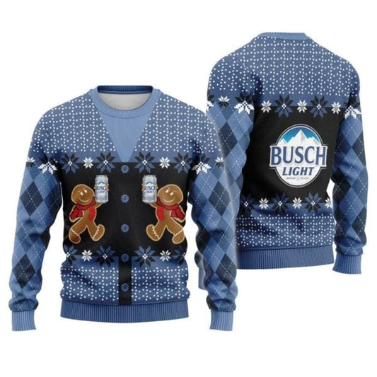 Busch Light Beer Christmas Gingerbread Ugly Sweater