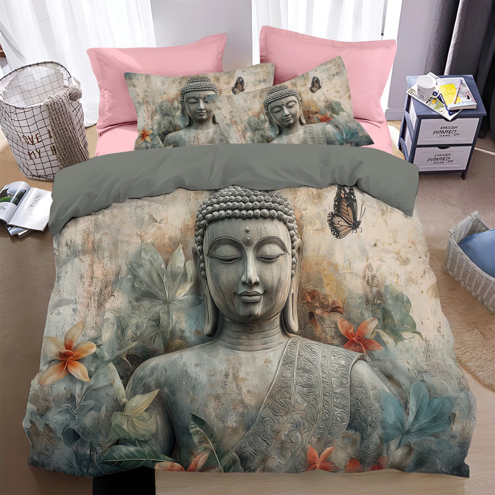 Butterfly Buddha Statue Bedding Set