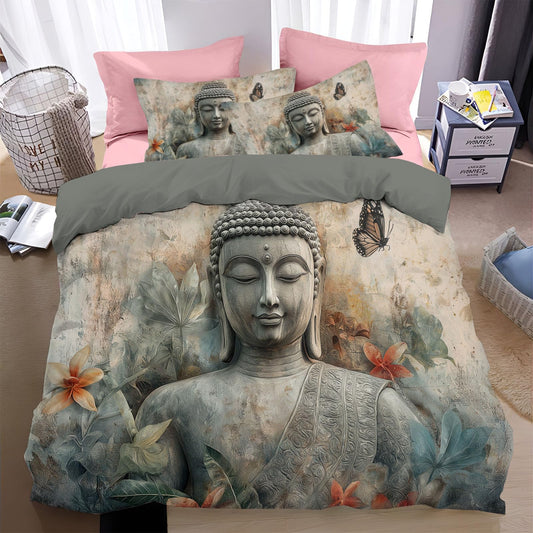 Butterfly Buddha Statue Bedding Set