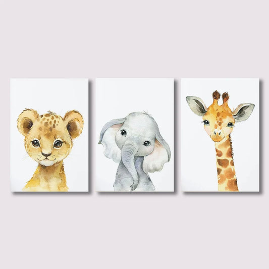 Safari Set Of 3 Poster Wall Art Decor for Nursery Room